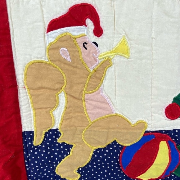Vintage Pacific Ent Christmas Bear Monkey Embroidered Quilt 60x47 - Picture 8 of 13